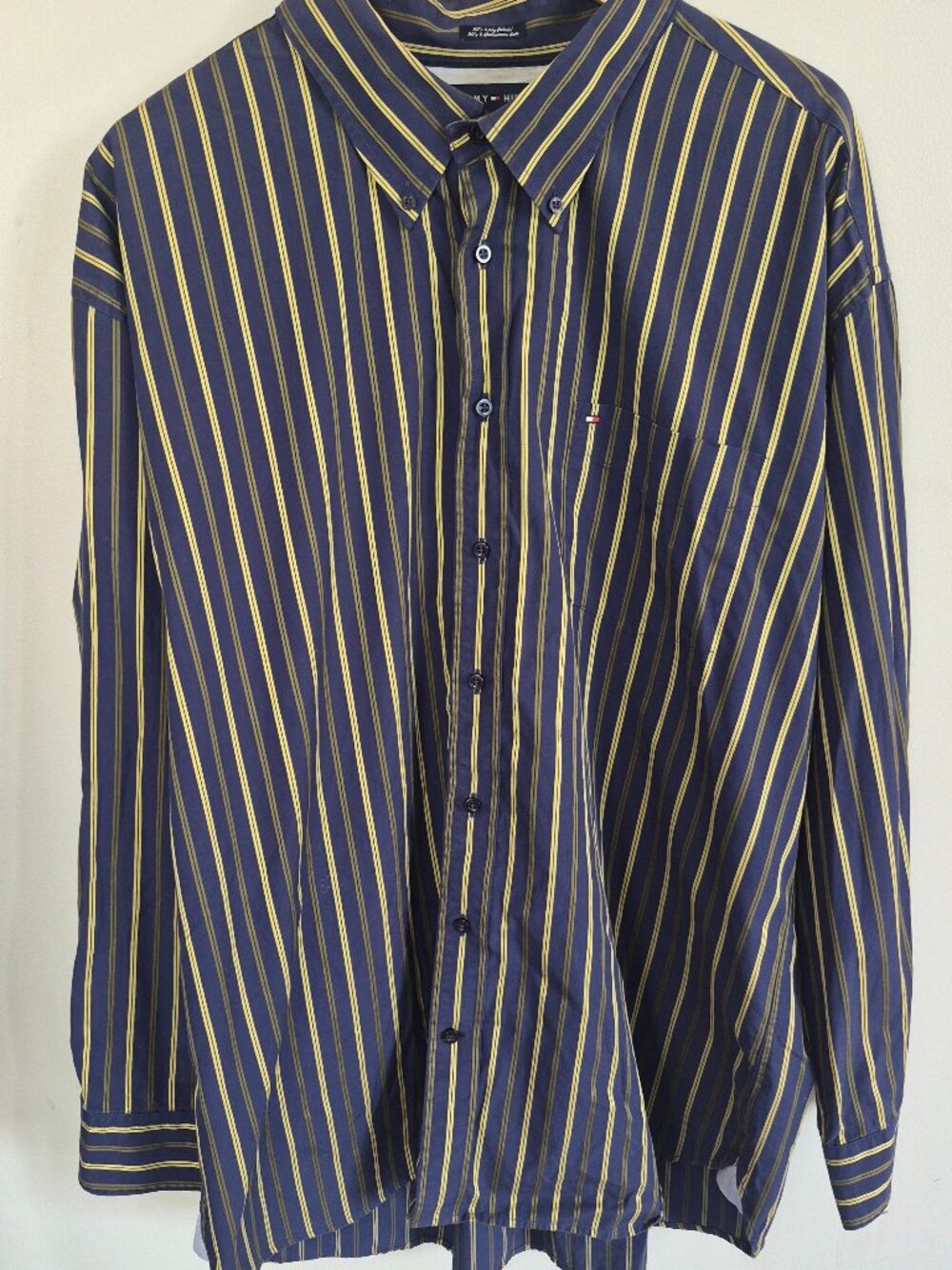 Tommy Hilfiger Navy Gold Striped Button Down Shirt XXL